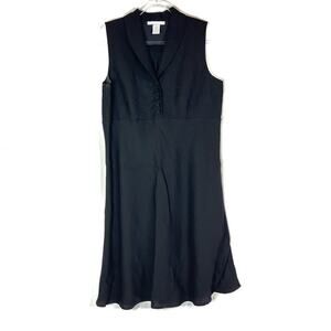 Sarah Spencer | Linen Lightweight Black Sleeveless Dress Button Classic 14